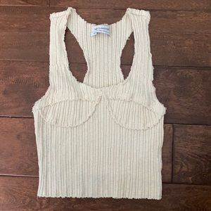 Cream ribbed tank top - cropped